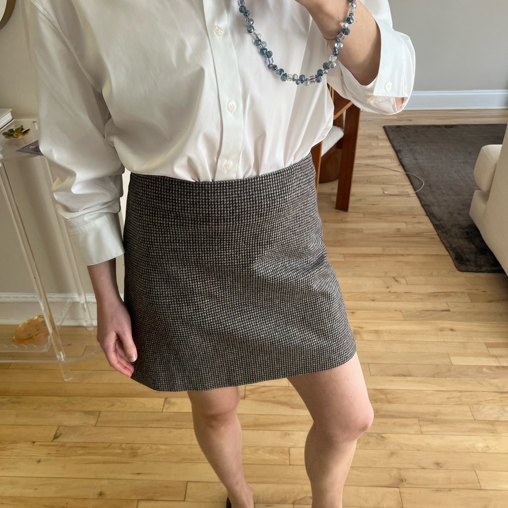 Theory Brown and Black Houndstooth Mini Skirt